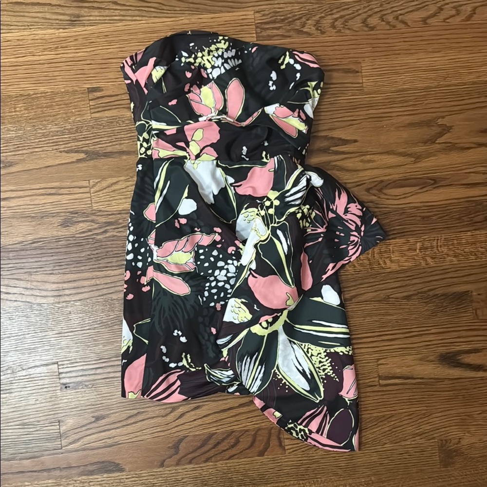 Tanya Taylor Floral Strapless Dress - Black and Pink